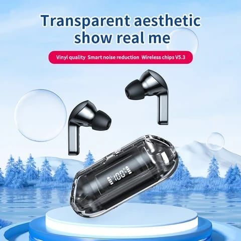 True Wireless Earphones TM20 LED Display Transparent Crystal Earbuds HIFI Stereo Effect Wireless BT5.3 TWS Gaming Earphones