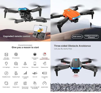 E99 PRO Drone with 4K HD Dual Camera, Obstacle Avoidance, Foldable, Height Keep, Mini.(Gray,Orange,Black).